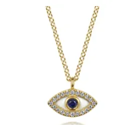 14  YG DIAMOND & SAPPHIRE EVIL EYE Necklace