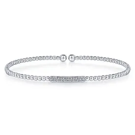 14K White Gold Bujukan Bead Cuff Bracelet with Diamonds