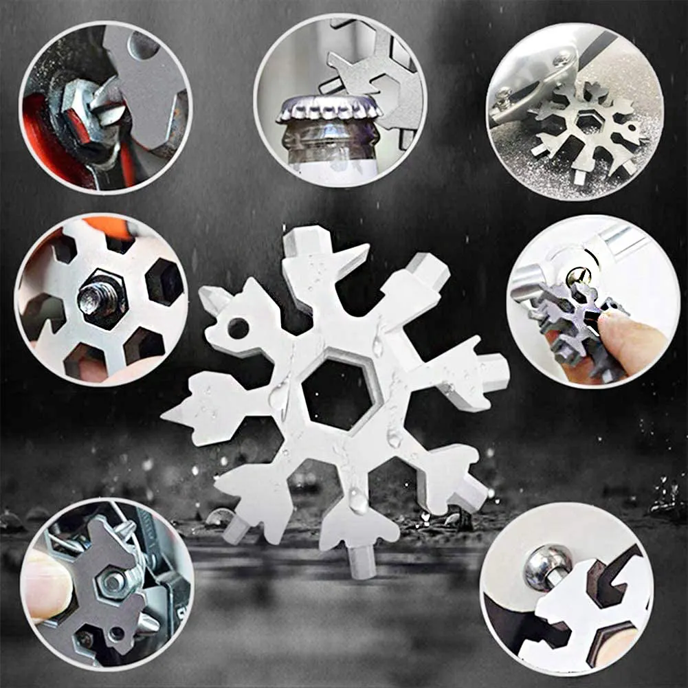 18 in 1 Snowflake MultiTool bottle opener keychain screw driver set -Black - #TOKIT-99181