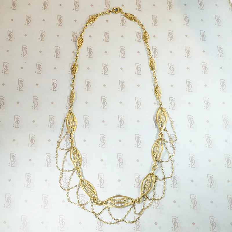 19th Century French 18k Gold Filigree & Pearl Swag Choker