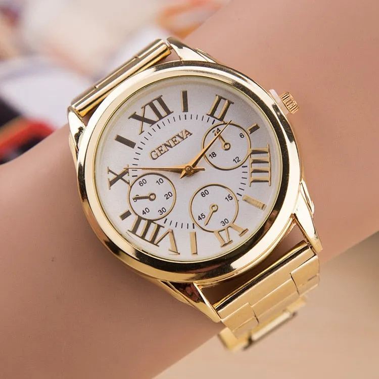 2021 New Brand 3 Eyes Gold Geneva Casual Quartz Watch for Women Stainless Steel Dress Watches Relogio Feminino Ladies Clock