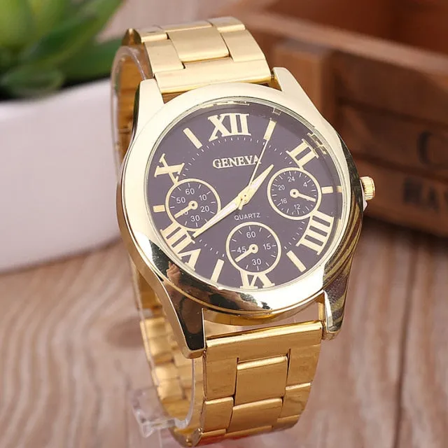 2021 New Brand 3 Eyes Gold Geneva Casual Quartz Watch for Women Stainless Steel Dress Watches Relogio Feminino Ladies Clock