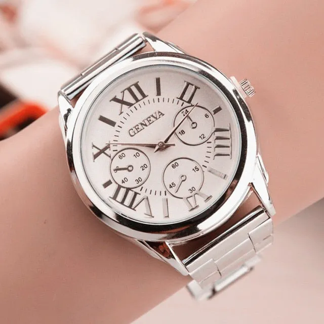 2021 New Brand 3 Eyes Gold Geneva Casual Quartz Watch for Women Stainless Steel Dress Watches Relogio Feminino Ladies Clock