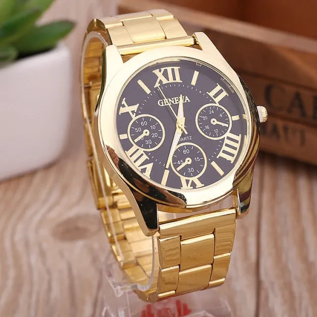 2021 New Brand 3 Eyes Gold Geneva Casual Quartz Watch for Women Stainless Steel Dress Watches Relogio Feminino Ladies Clock