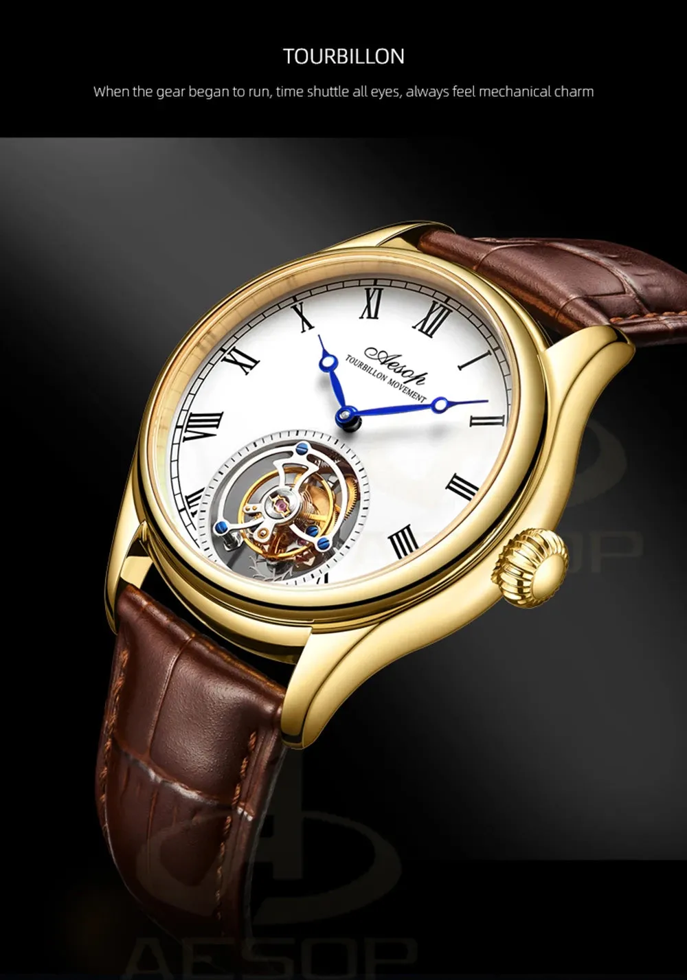 Aesop Real Flying Tourbillon Movement Mechanical Watches Luxury.