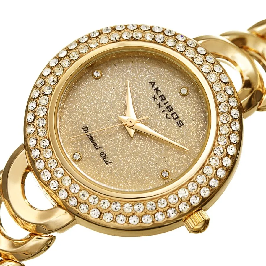 Akribos Xxiv Quartz Diamond Gold Dial Ladies Watch AK1050YG