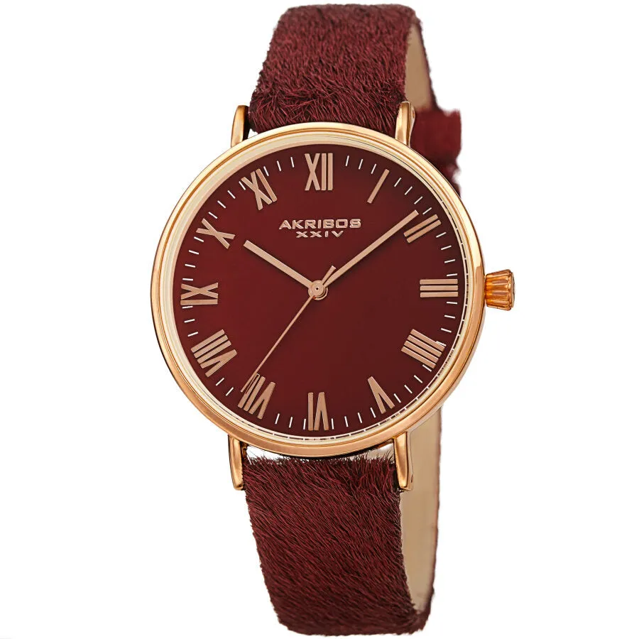 Akribos Xxiv Quartz Red Dial Red Leather Ladies Watch AK1081RD