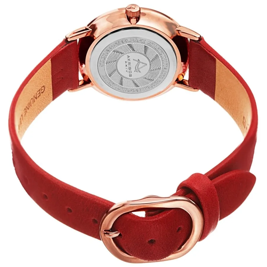 Akribos Xxiv Quartz White Dial Red Leather Ladies Watch AK1087RD