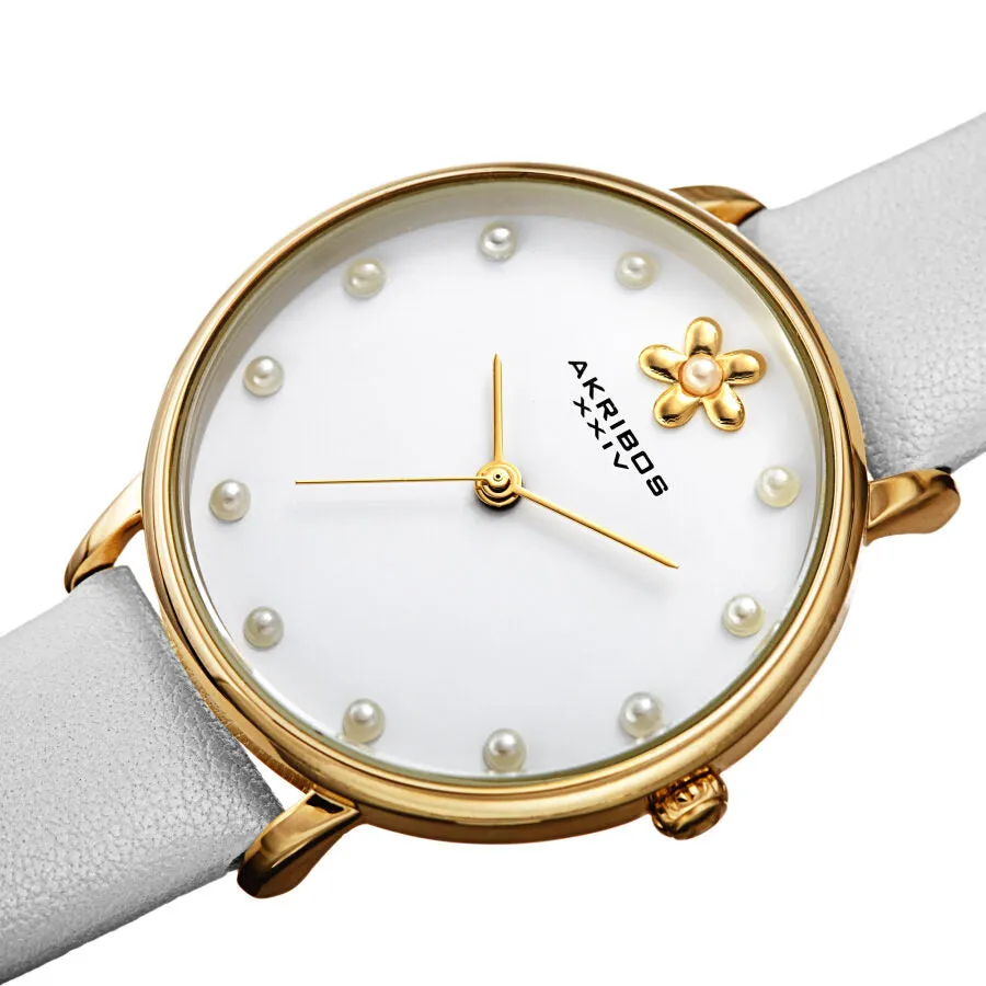 Akribos Xxiv Quartz White Dial White Leather Ladies Watch AK1084WT