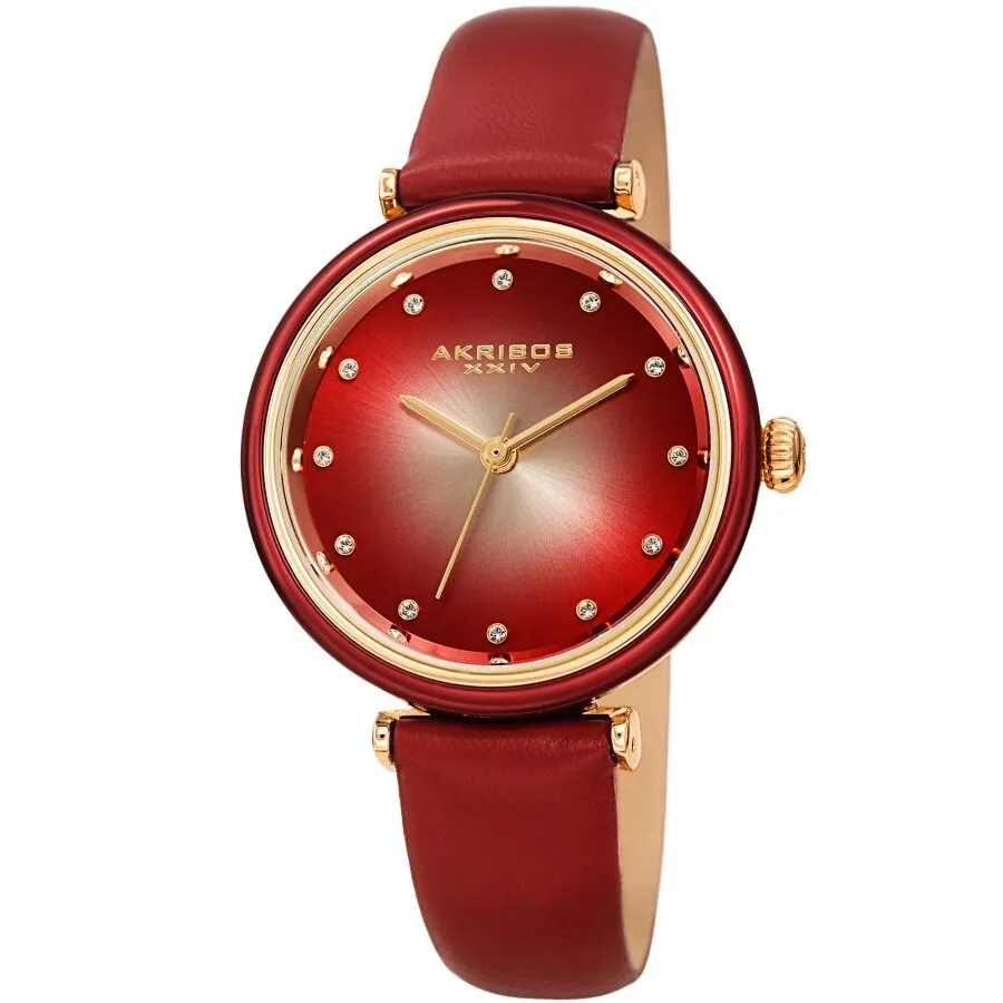 Akribos Xxiv Red Dial Red Leather Ladies Watch AK1035RD