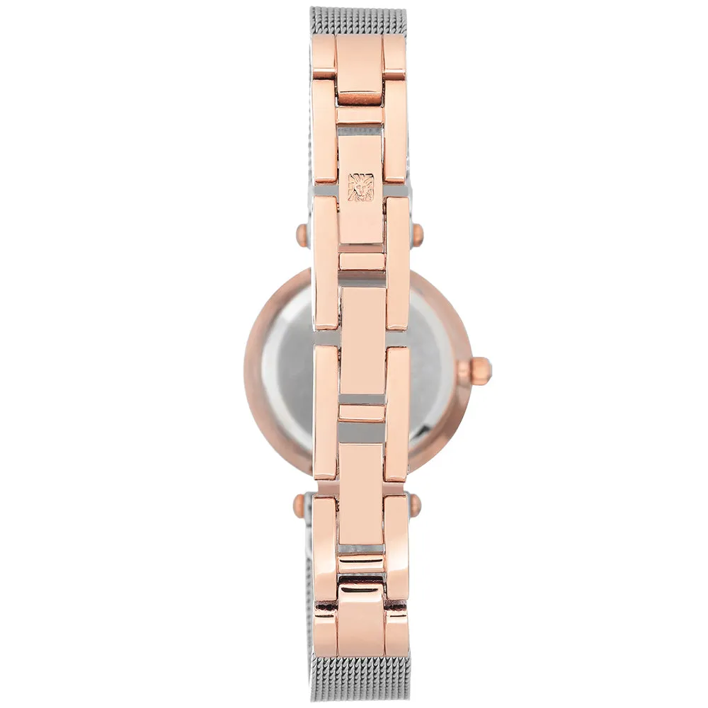 Anne Klein Dress Silver and Rose Gold Mesh Silver White Dial Women's Watch - AK3003SVRT