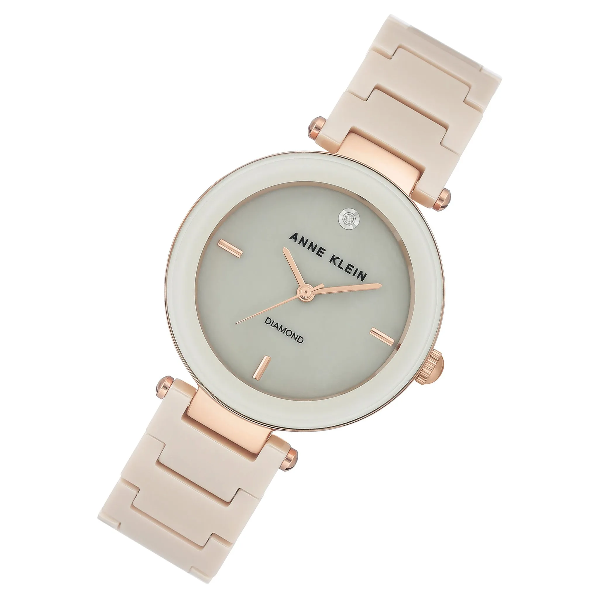 Anne Klein Rose Gold Ceramic Tan Mother of Pearl Dial Women's Watch - AK1018RGTN