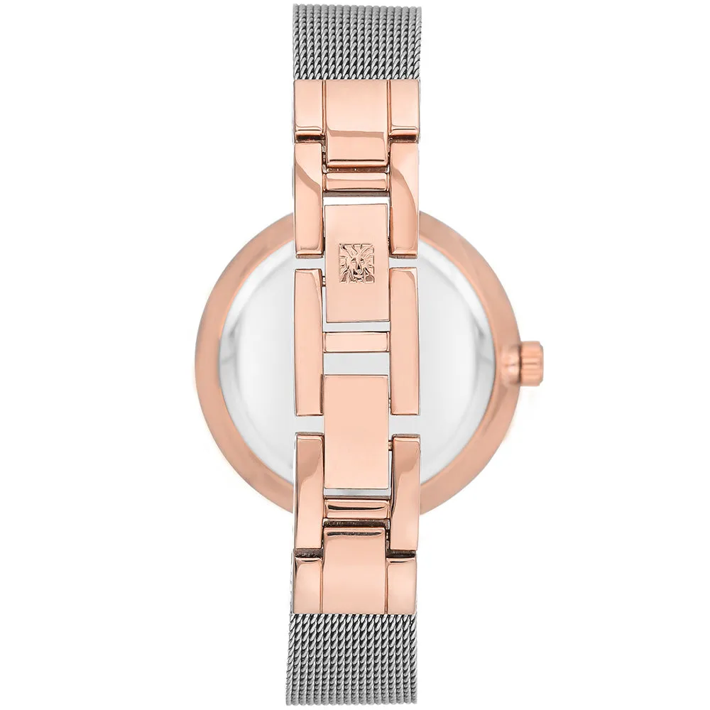 Anne Klein Swarovski Rose Gold Mesh Silver White Dial Women's Watch - AK3001SVRT