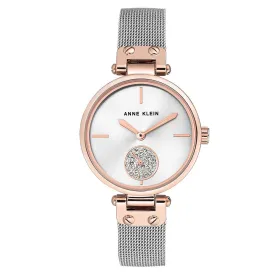 Anne Klein Swarovski Rose Gold Mesh Silver White Dial Women's Watch - AK3001SVRT