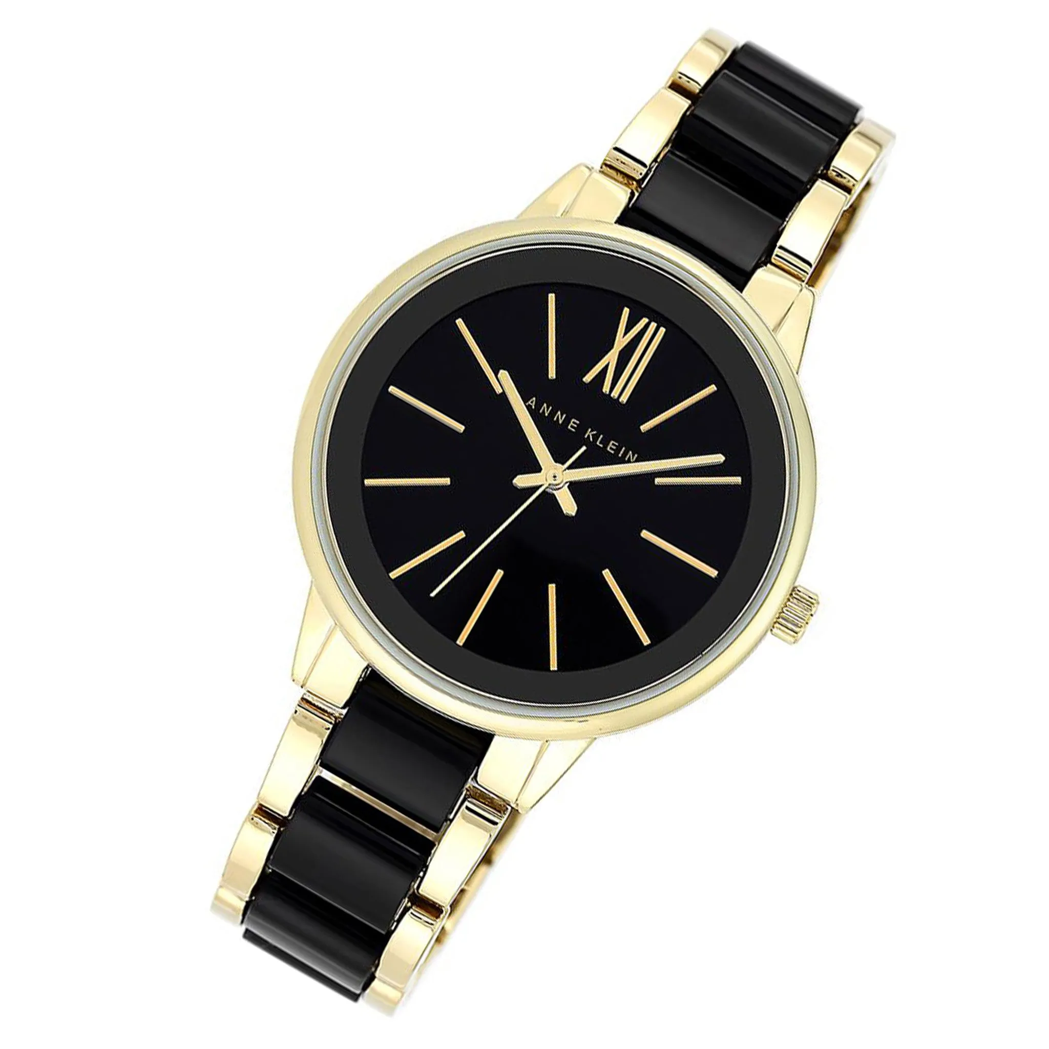 Anne Klein Two-Tone Stainless Steel Black Dial Women's Watch - AK1412BKGB