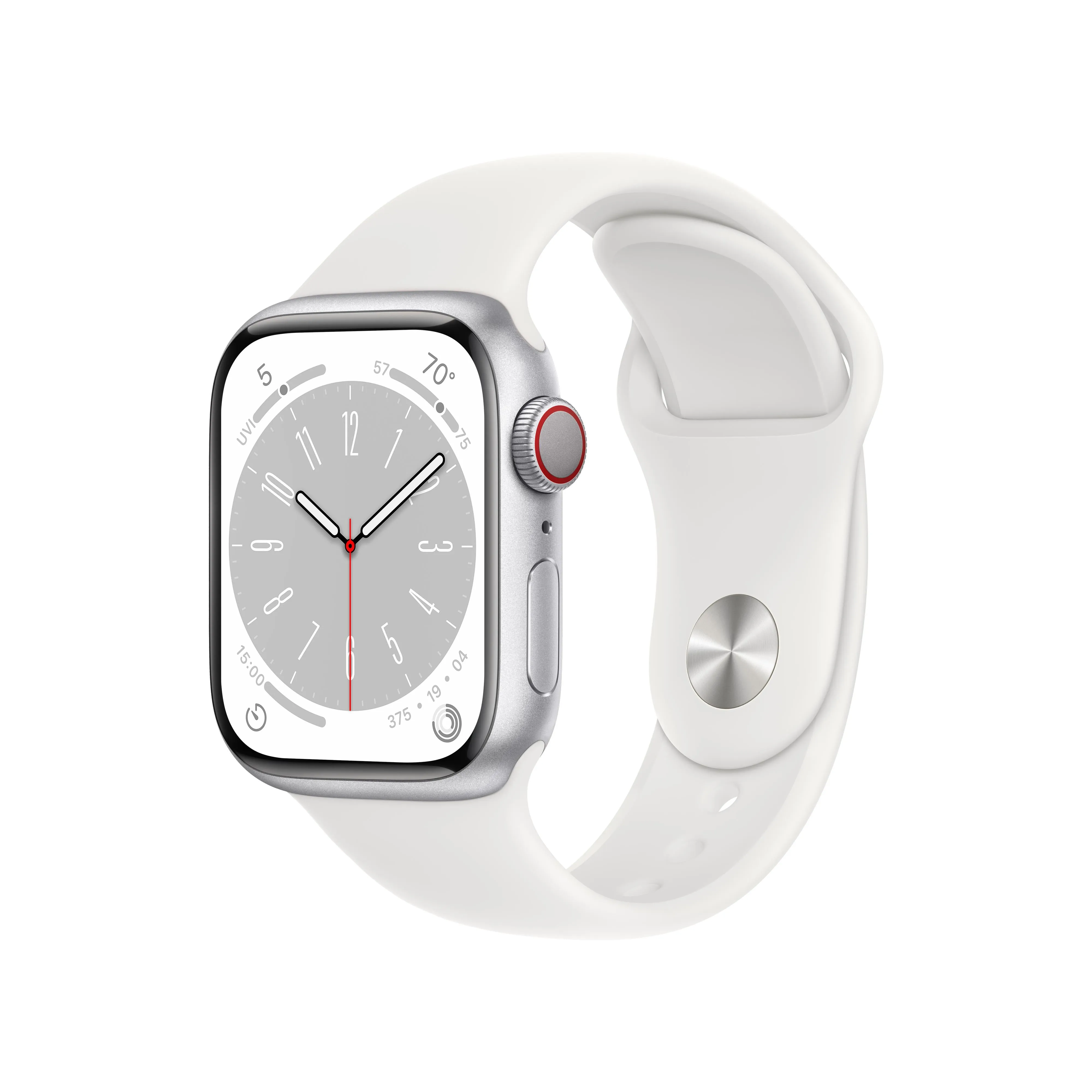 Apple Watch Series 8 GPS   Cellular 41mm Silver Aluminium Case with White Sport Band - Regular