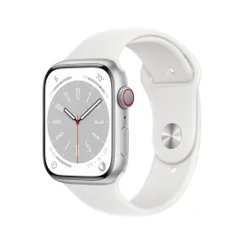 Apple Watch Series 8 GPS   Cellular 45mm Silver Aluminium Case with White Sport Band - Regular