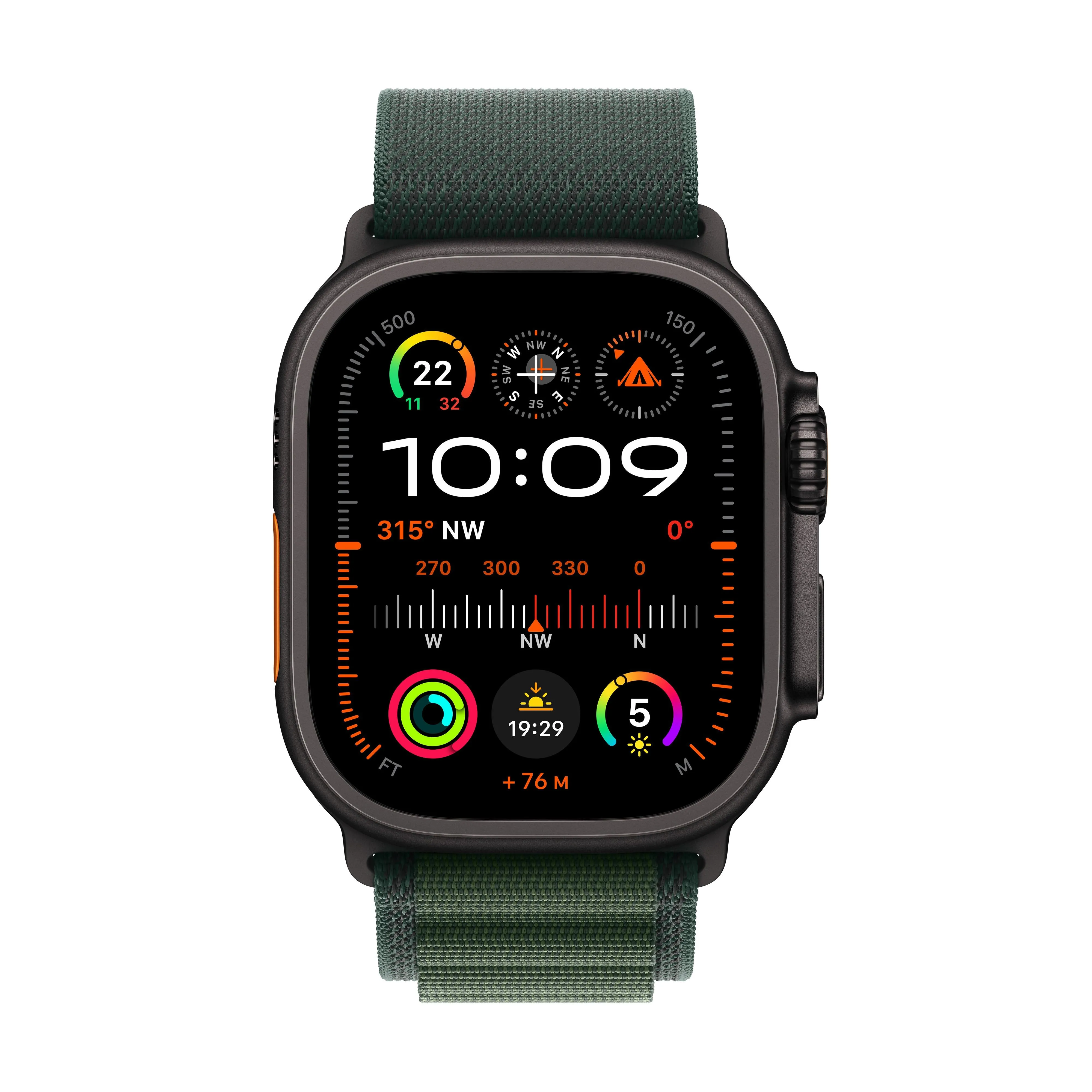 Apple Watch Ultra 2 GPS   Cellular 49mm Black Titanium Case with Dark Green Alpine Loop - S