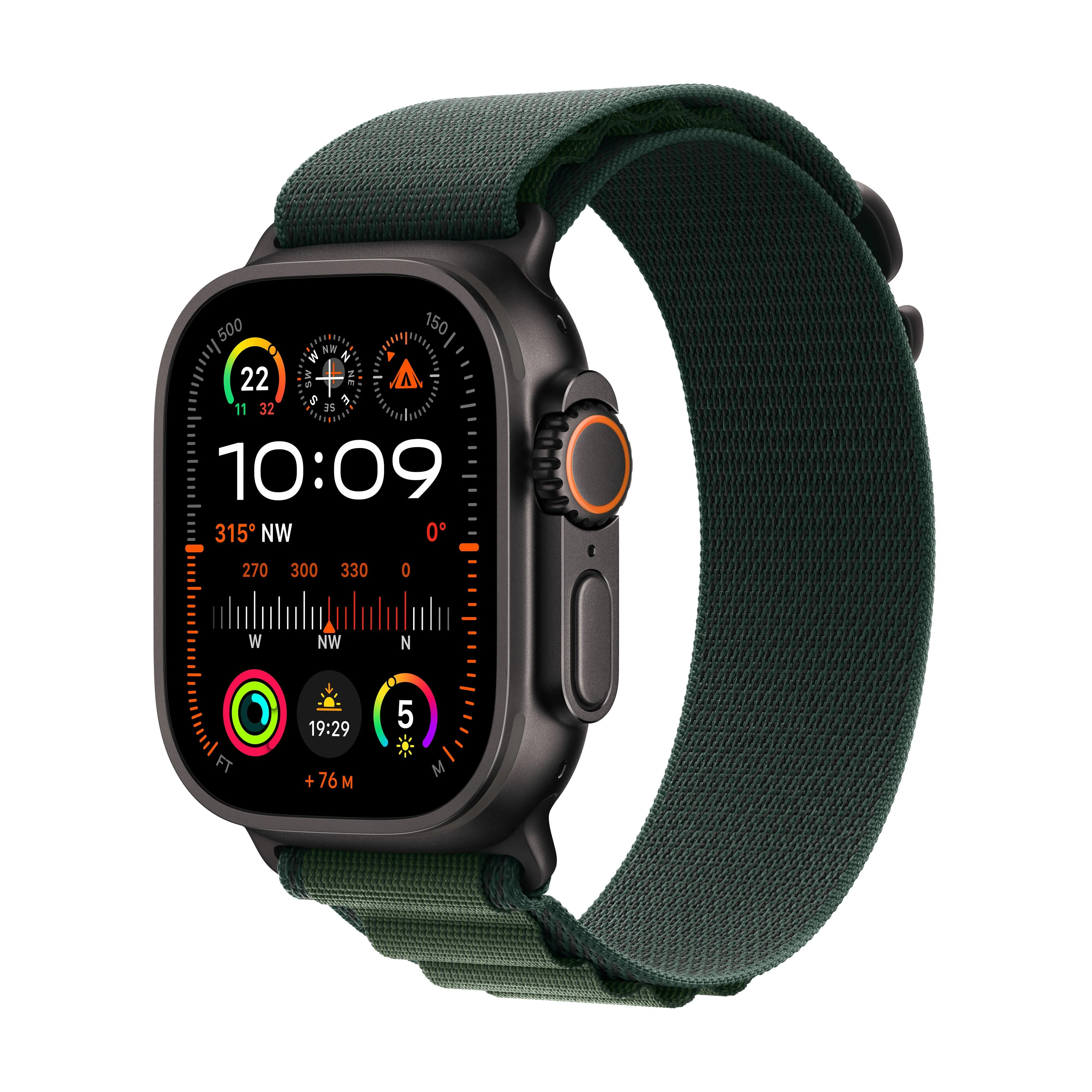 Apple Watch Ultra 2 GPS   Cellular 49mm Black Titanium Case with Dark Green Alpine Loop - S