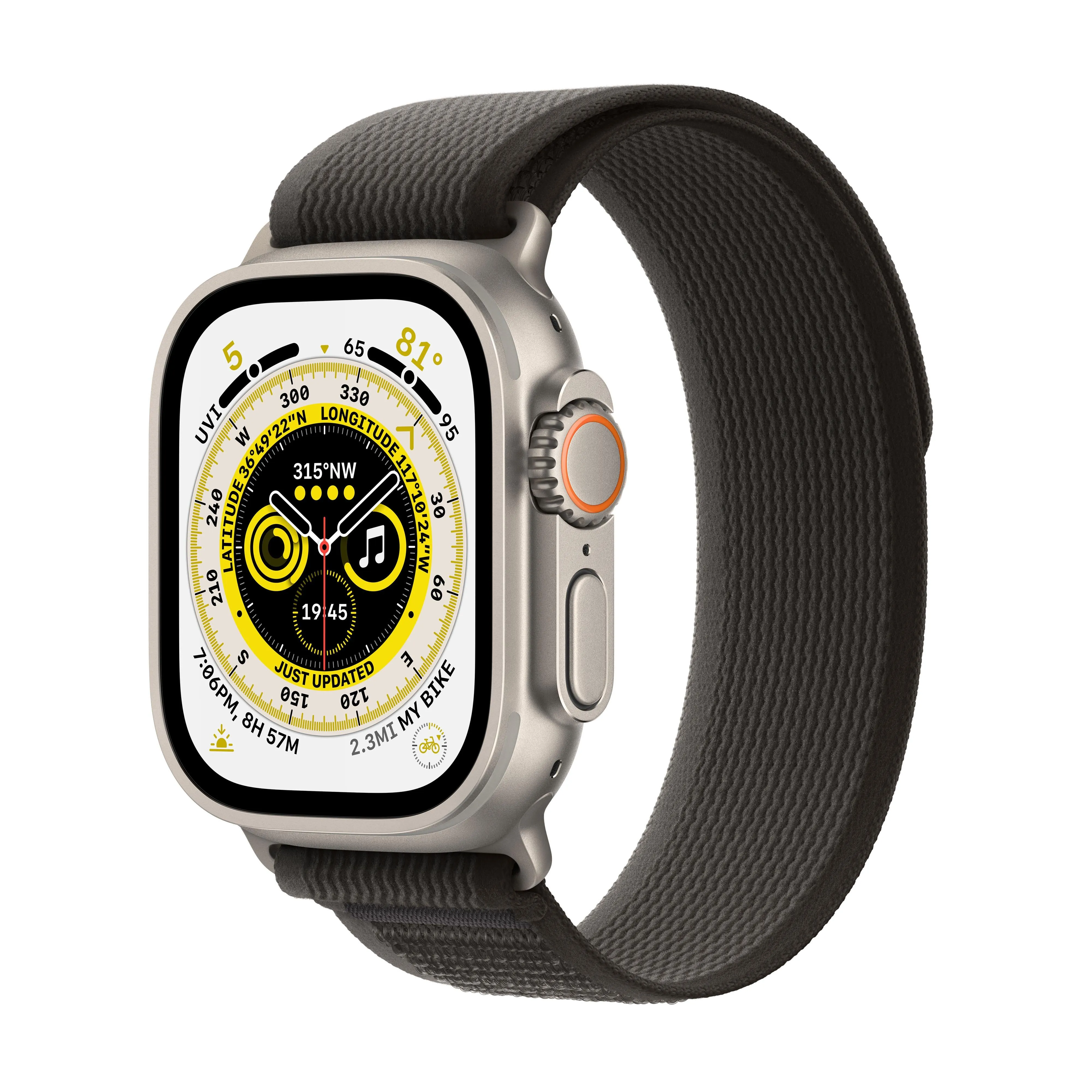 Apple Watch Ultra GPS   Cellular, 49mm Titanium Case with Black/Grey Trail Loop - S/M