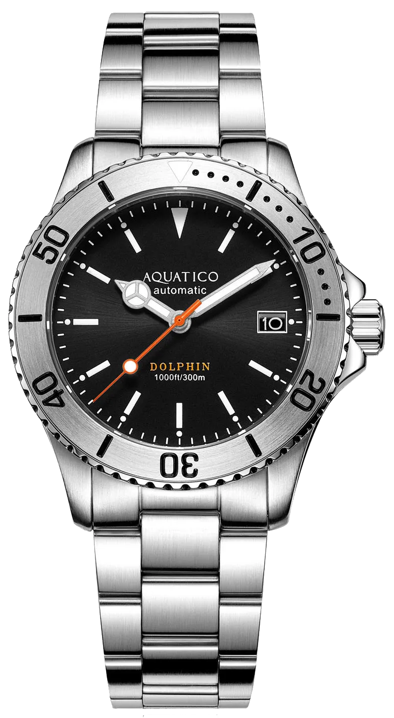 Aquatico Dolphin 39mm Automatic Dive Watch Black