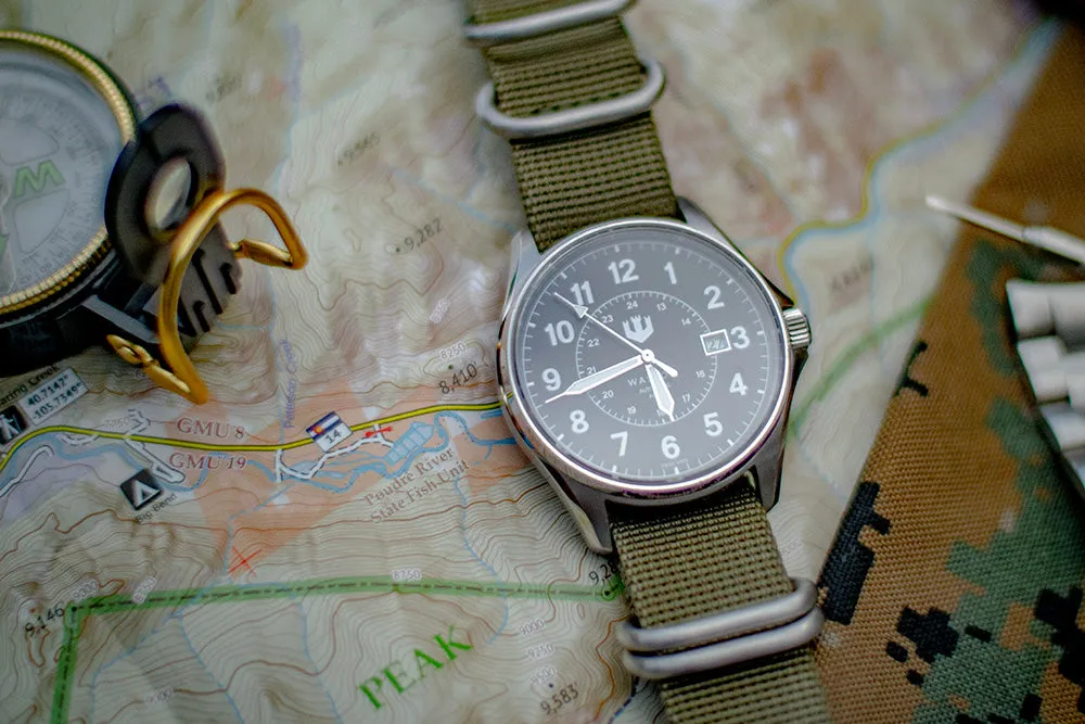 Automatic Field Watch with Stainless Steel Bracelet AND Green Nylon Strap