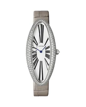 BAIGNOIRE ALLONGEE WATCH, EXTRA LARGE MODEL, RHODIUM-FINISH WHITE GOLD, DIAMONDS