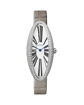 BAIGNOIRE ALLONGEE WATCH, MEDIUM MODEL, RHODIUM-FINISH 18K WHITE GOLD, DIAMONDS