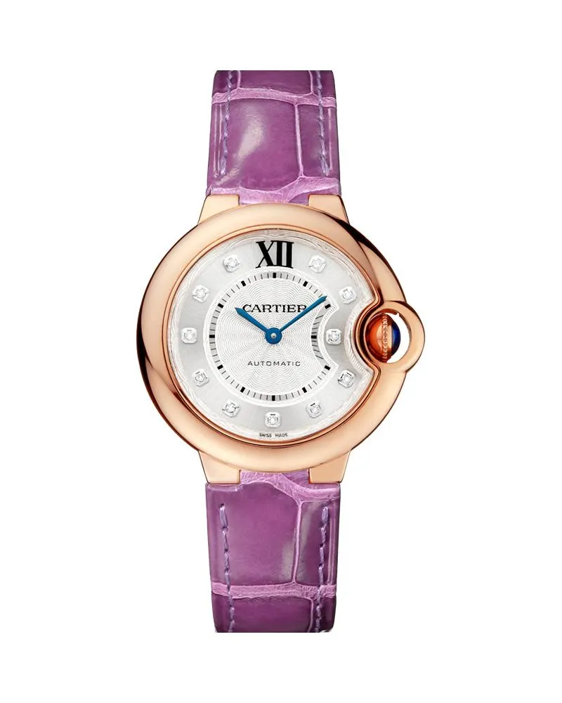 BALLON BLEU DE CARTIER, 33 MM, 18K ROSE GOLD, DIAMONDS, LEATHER