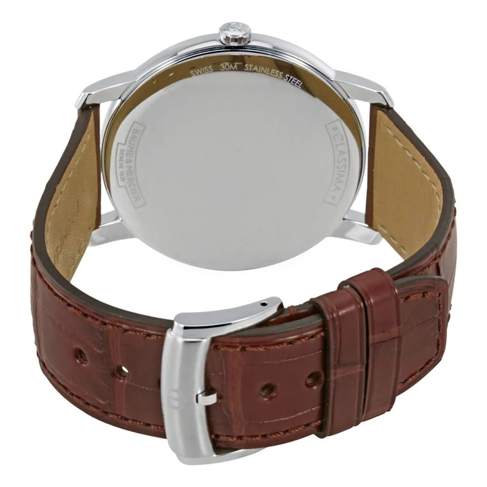 Baume & Mercier Classima Stainless Steel Silver Dial Brown Leather Strap Date Quartz Mens Watch MOA10144