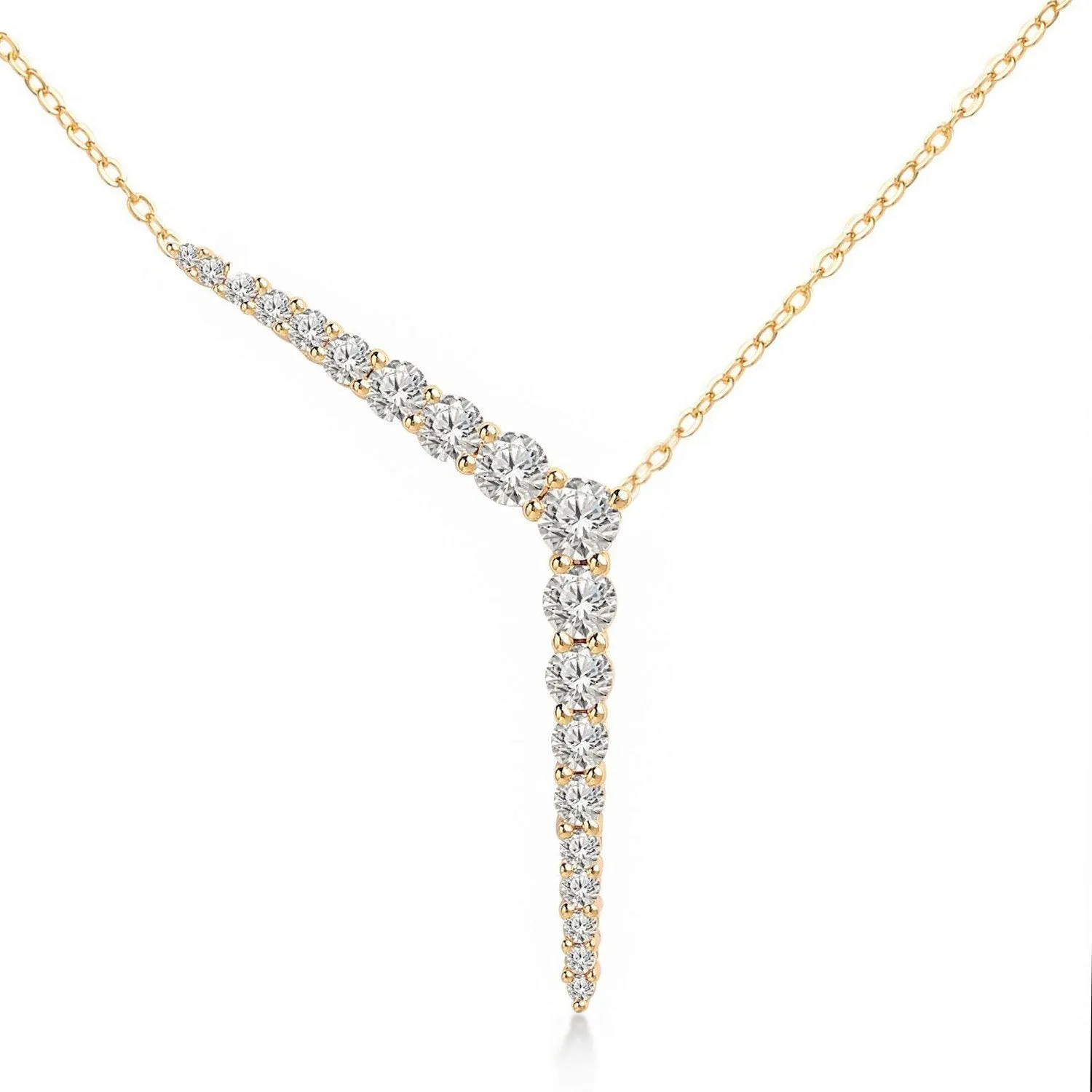 Brass 18k Rose Gold Crystal Encrusted Y Necklace For Women