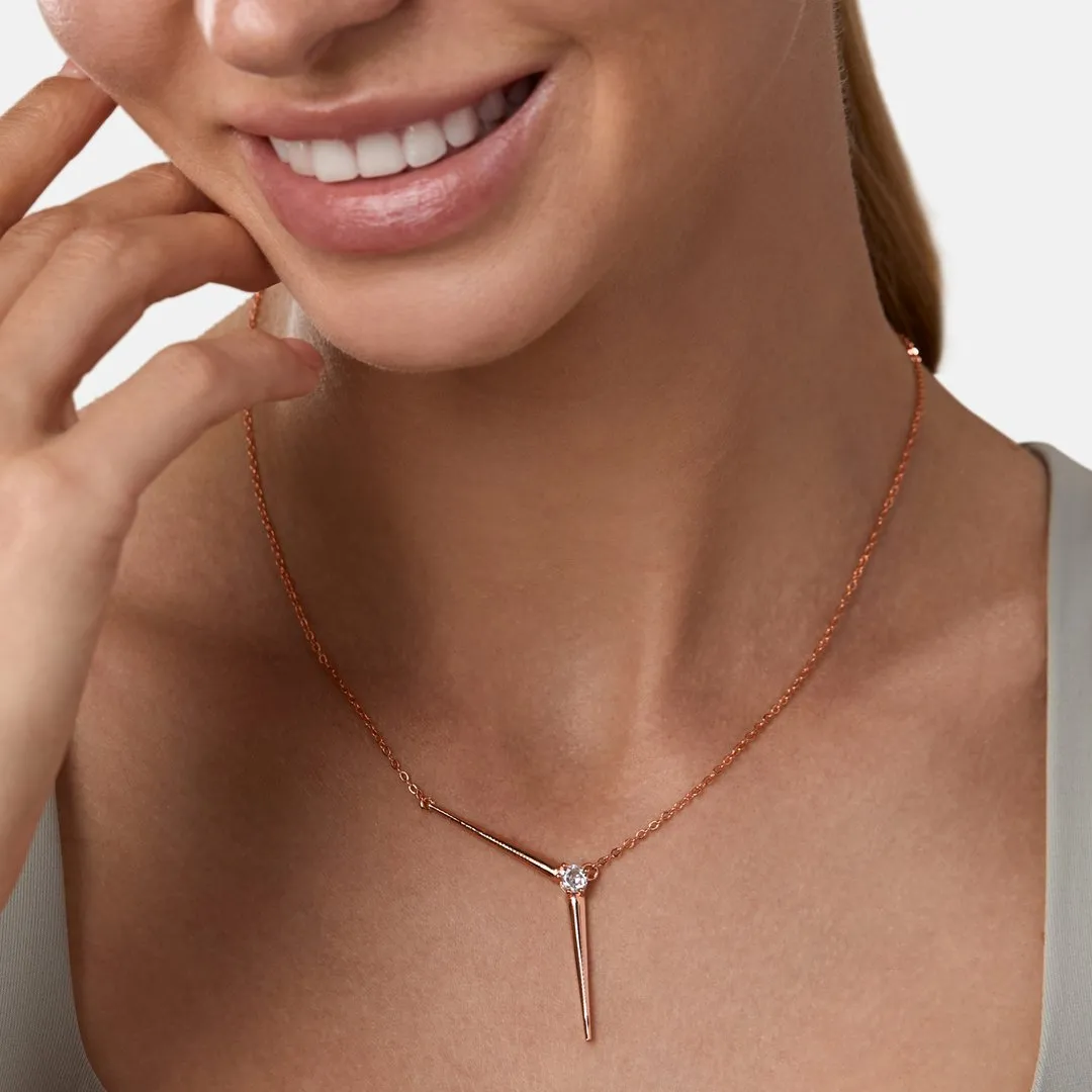 Brass 18k Rose Gold Minimalist Y Necklace For Women