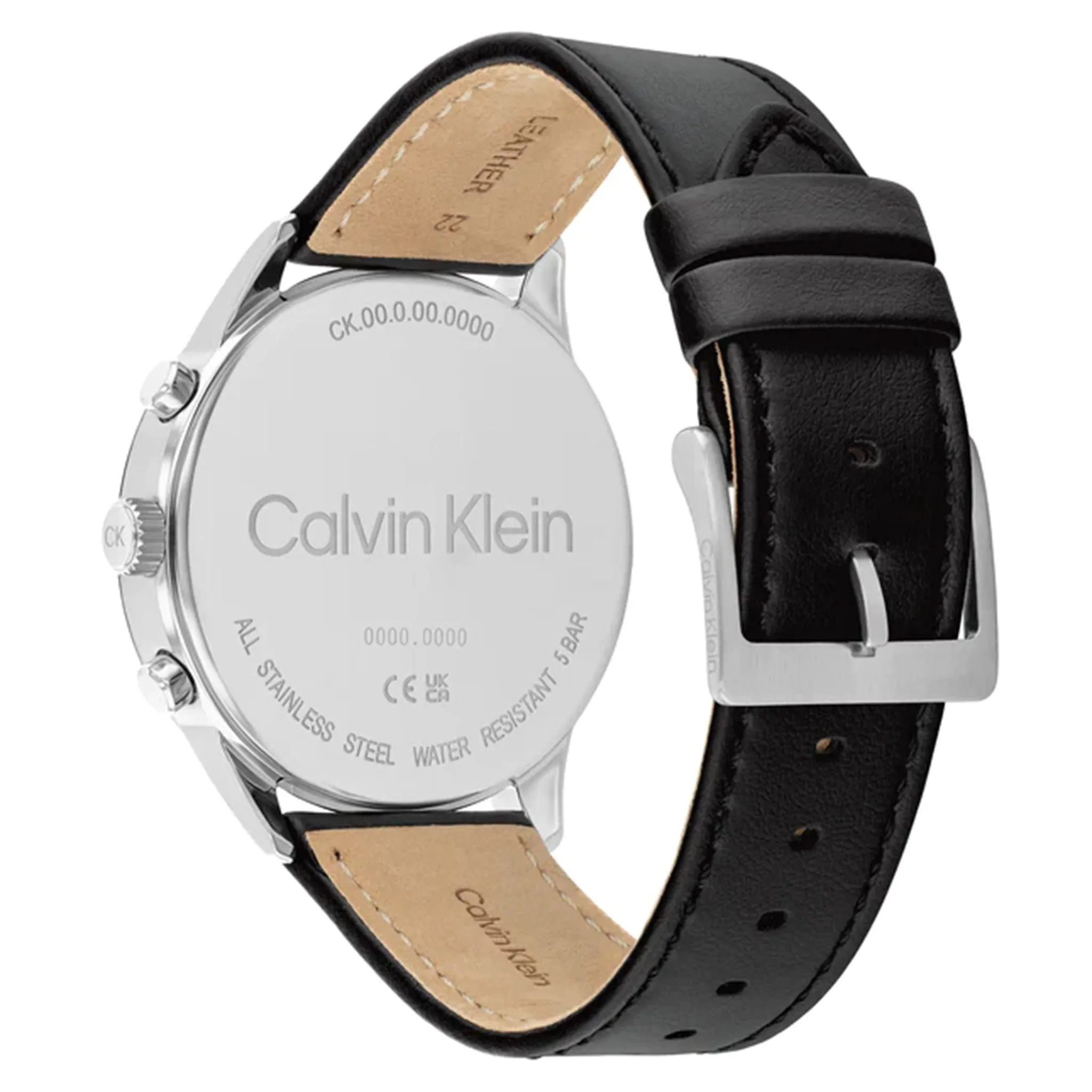 Calvin Klein Black Leather Dark Grey Dial Multi-function Men's Watch - 25200379