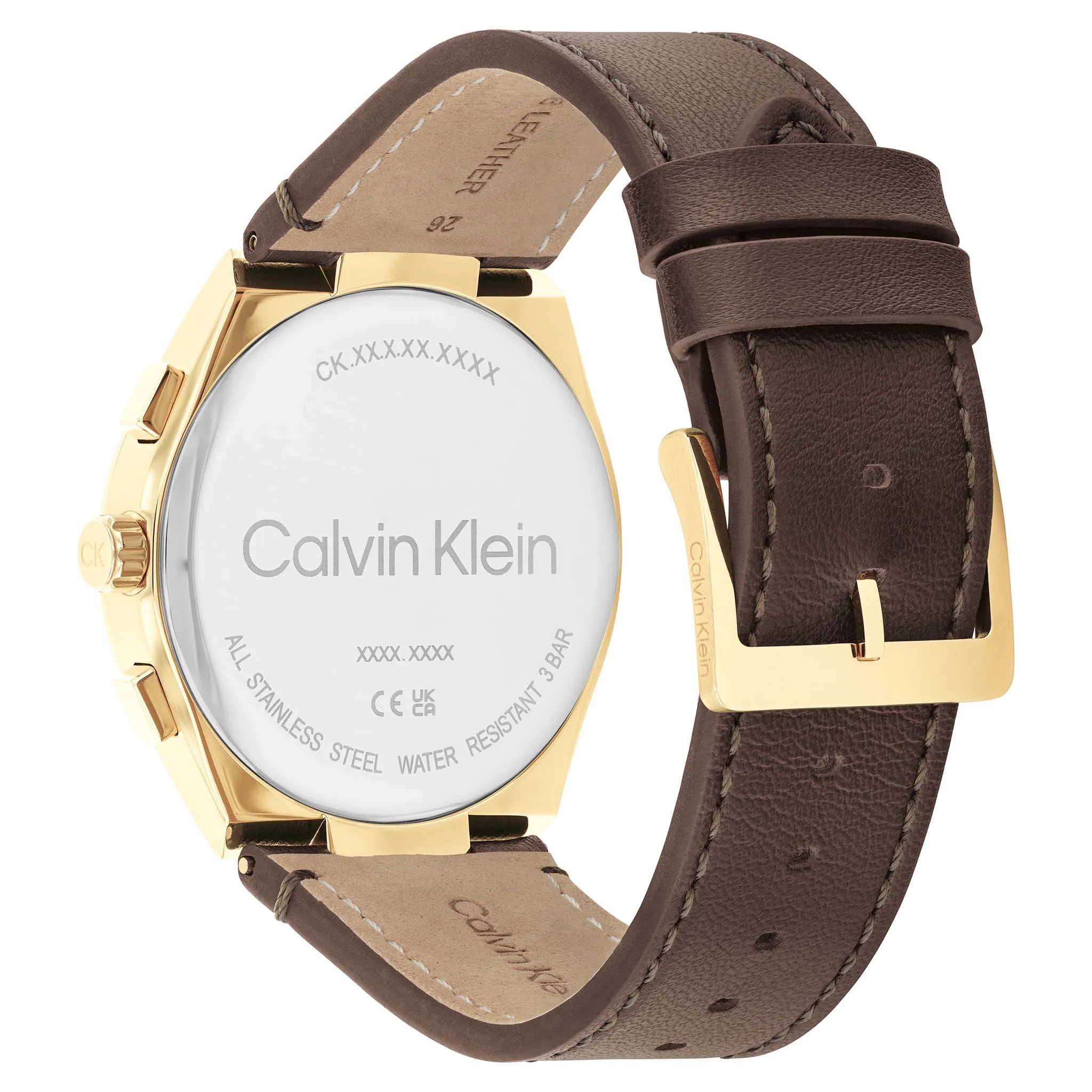 Calvin Klein Dark Brown Leather Dark Blue Dial Multi-function Men's Watch - 25200445