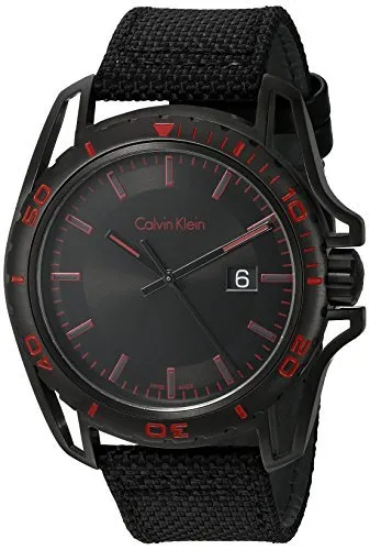 Calvin Klein Men's 'Earth' Swiss Quartz Stainless Steel and Leather Watch, Color:Black (Model: K5Y31ZB1)