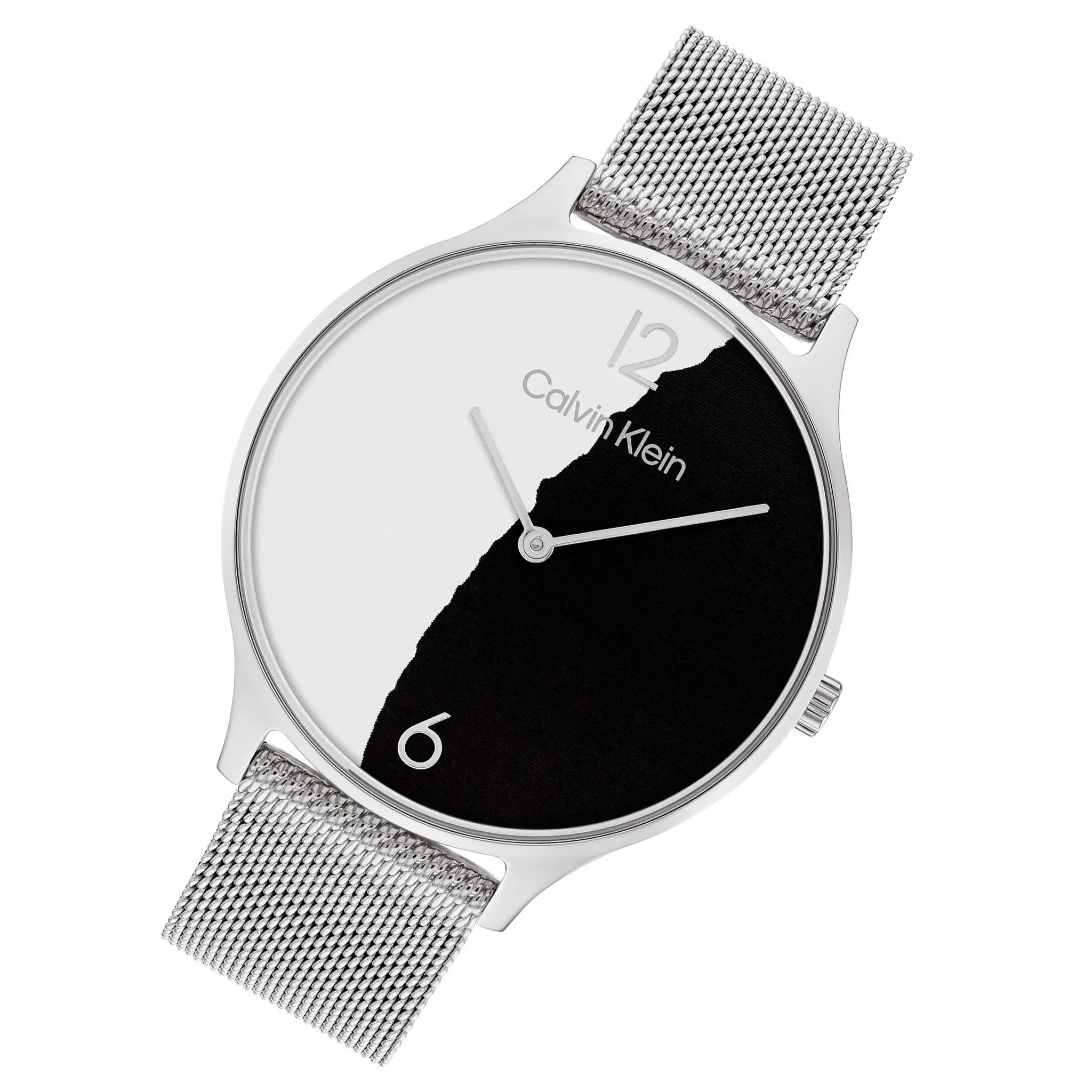 Calvin Klein Silver Mesh Black & White Dial Women's Watch - 25200007