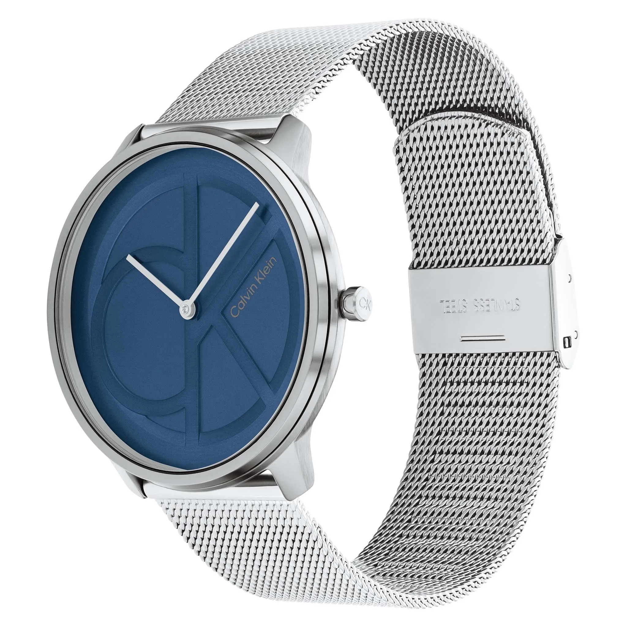 Calvin Klein Silver Mesh Blue Dial Unisex Watch - 25200031