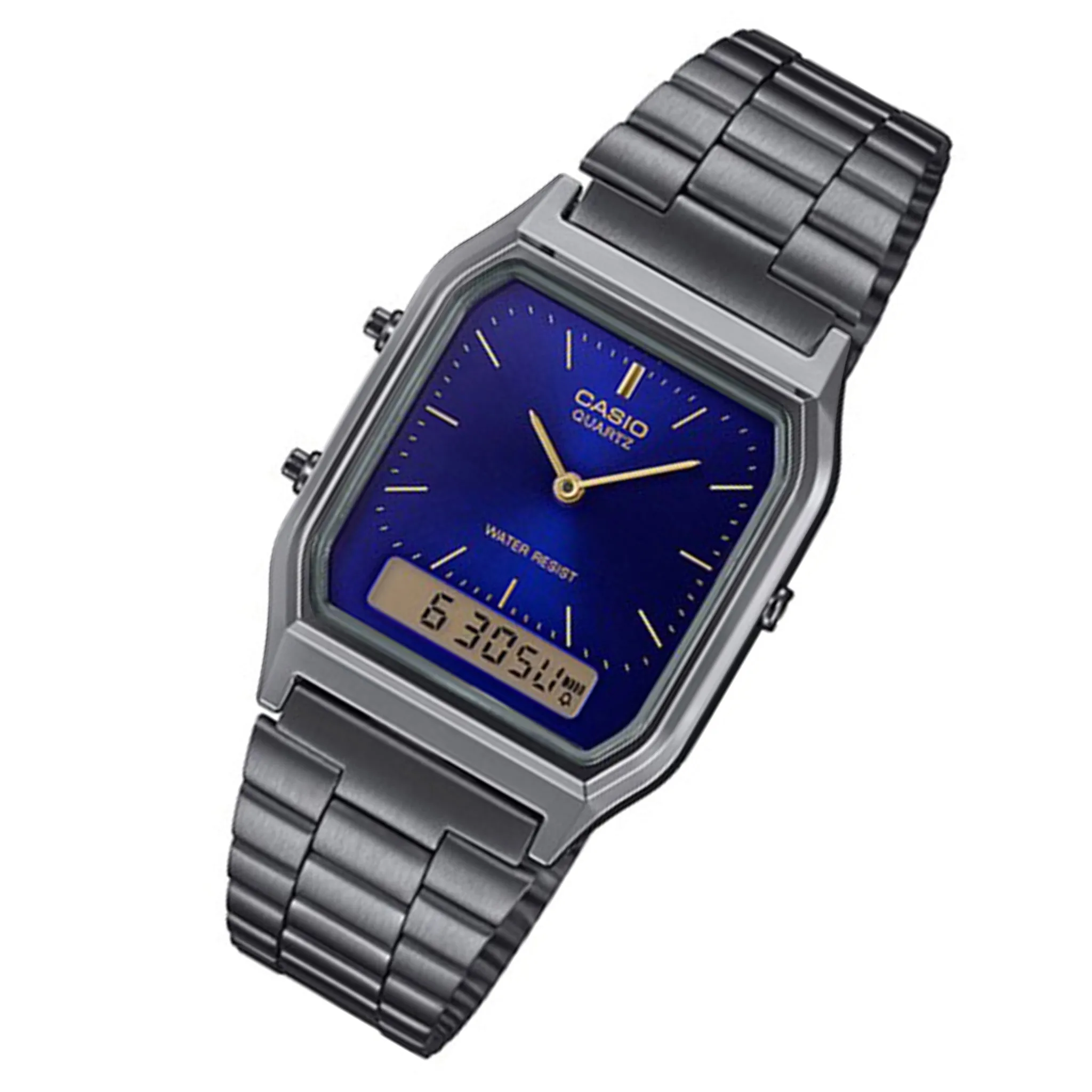 Casio Vintage Gray Steel Blue Dial Analogue-Digital Unisex Watch - AQ230GG-2A