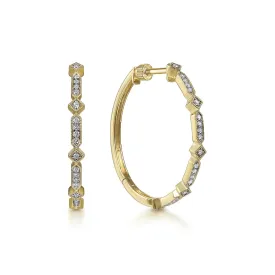 Deco Inspired 30mm Geometric Diamond Hoop Earrings in Yellow Gold, 0.20 cttw