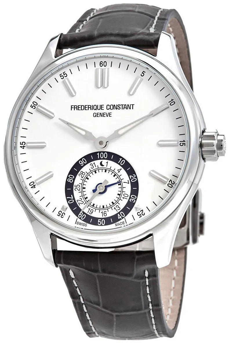 Frederique Constant Horological Smartwatch Stainless Steel White Dial Gray Leather Strap Date Alarm Quartz Mens Smart Watch FC-285WB5B6