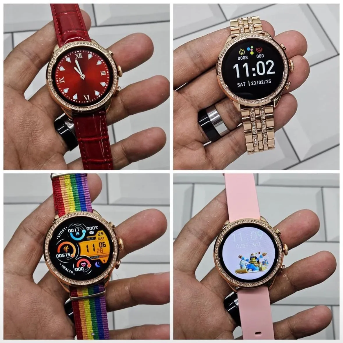 generation 9 max with 4 belt n it’s a wireless charging rose gold colour gen smart watch