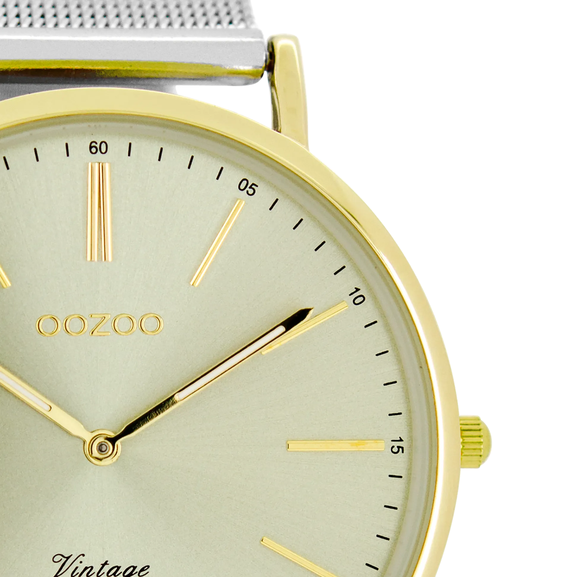 Gold coloured  watch with silver coloured metal mesh bracelet