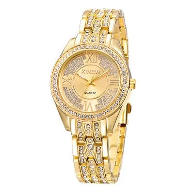 Gold Watches Women Top Brand Luxury Stainless Steel Rhinestone Casual Quartz Watch Montre Femme de Marque Luxe Original