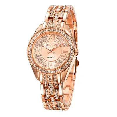 Gold Watches Women Top Brand Luxury Stainless Steel Rhinestone Casual Quartz Watch Montre Femme de Marque Luxe Original