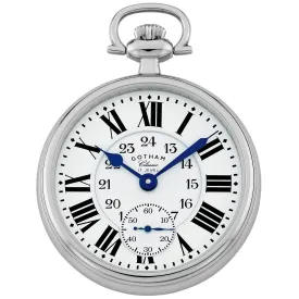 Gotham Classic Series Stainless Steel Open Face 17 Jewel Mechanical Hand Wind Pocket Watch # GWC14112S