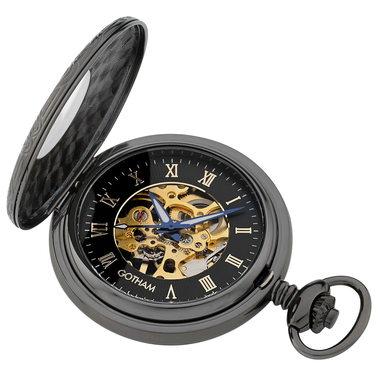 Gotham Men's Classic 17 Jewel Half Hunter Mechanical Pocket Watch # GWC14036BBK