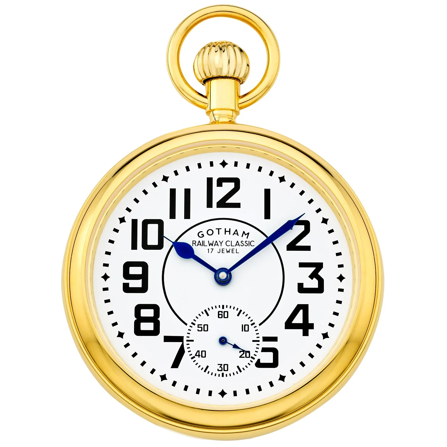 Gotham Men's Gold-Plated Stainless Steel Mechanical Hand Wind Railroad Pocket Watch # GWC14102G