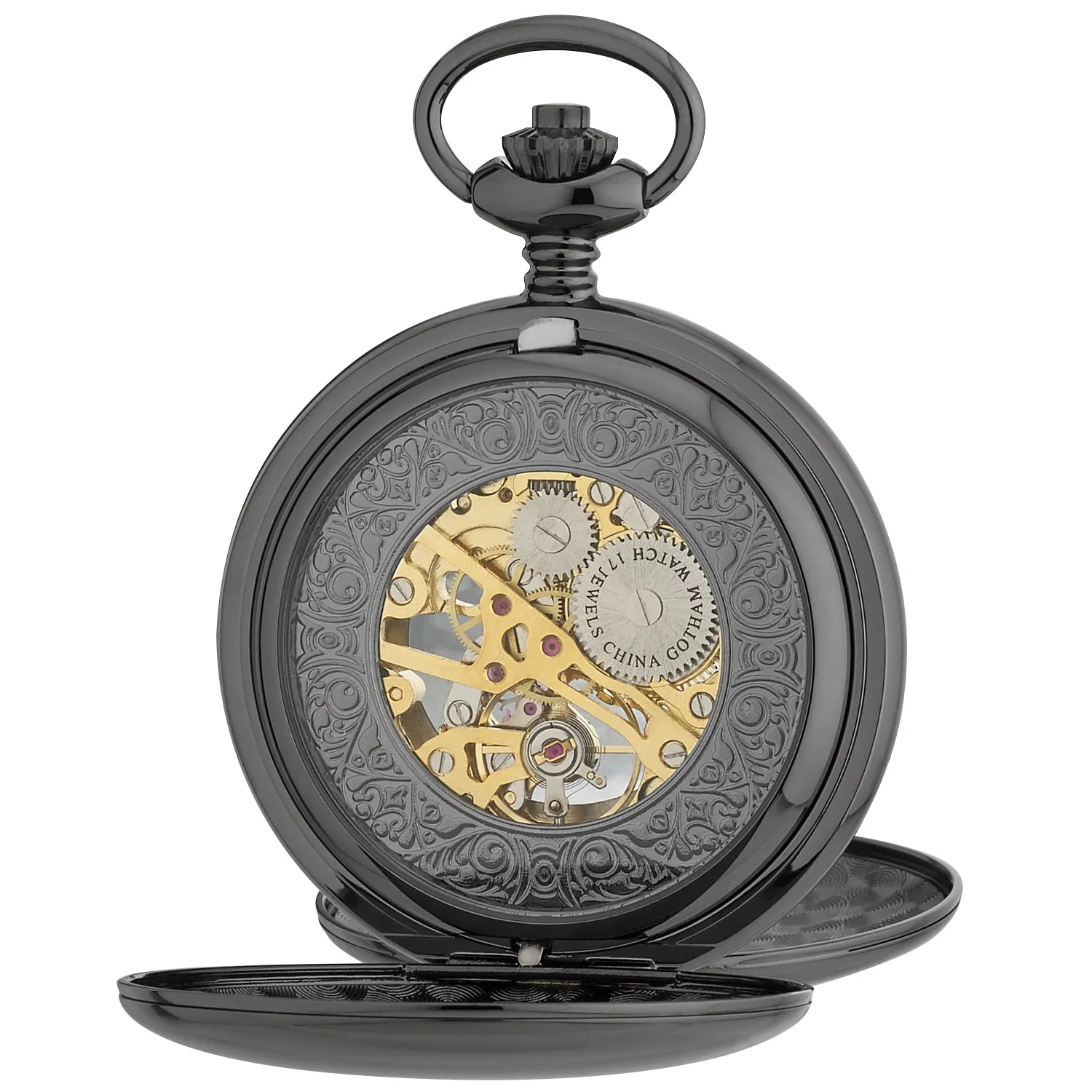 Gotham Men's Gun-Tone 17 Jewel Mechanical Double Hunter Pocket Watch # GWC14050BBK