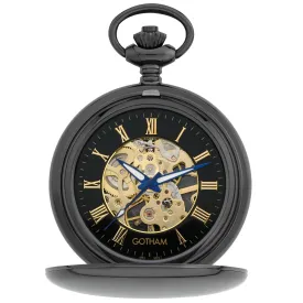 Gotham Men's Gun-Tone 17 Jewel Mechanical Double Hunter Pocket Watch # GWC14050BBK