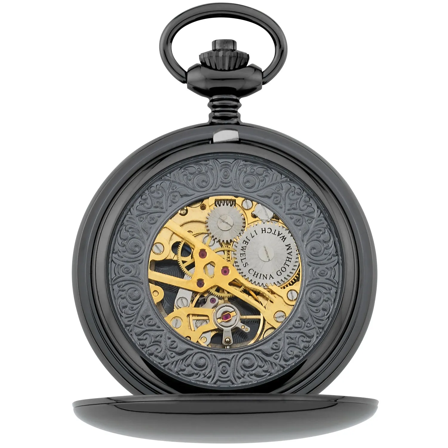 Gotham Men's Gun-Tone 17 Jewel Mechanical Double Hunter Pocket Watch # GWC14050BBK